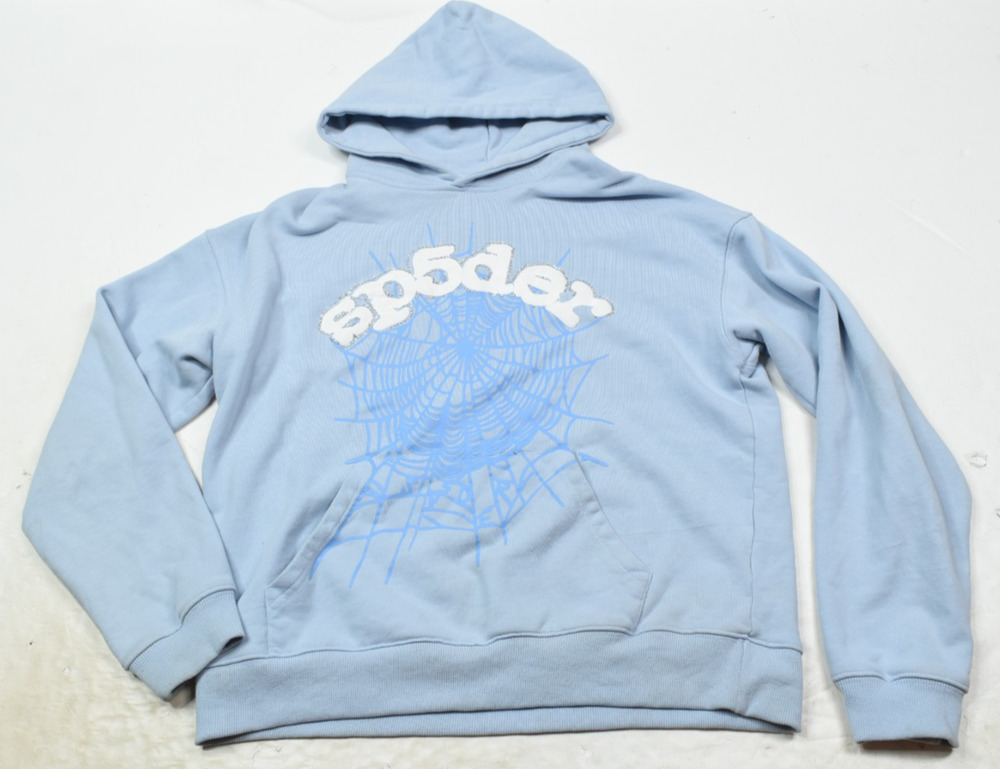 SP5DER Web Hoodie Sweater Womens Large Light Blue Long Sleeve Pullover Cotton